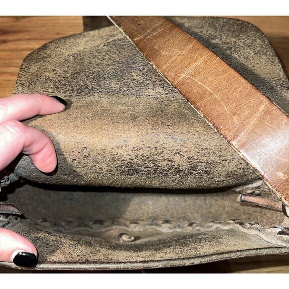 Vintage 70s Leather Handmade Purse Shoulder Bag With Antler Closures Hippy Boho - Picture 9 of 10